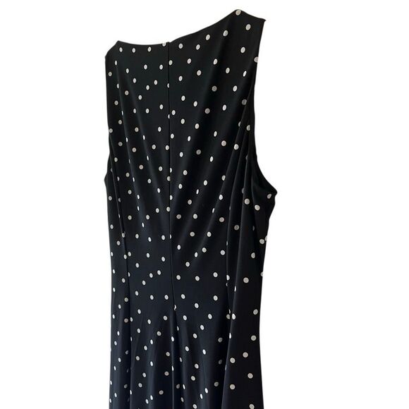 Lauren Ralph Lauren Black and White Polka dot faux wrap v neck dress size 14 - Picture 4 of 8